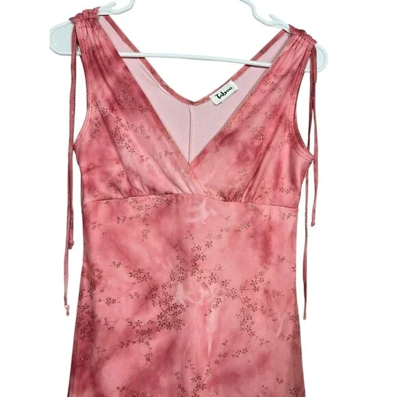 VTG 90s Taboo Women Midi Dress Sz M Pink Fairy Babydoll Y2K Handkerchief Glitter - Picture 3 of 14